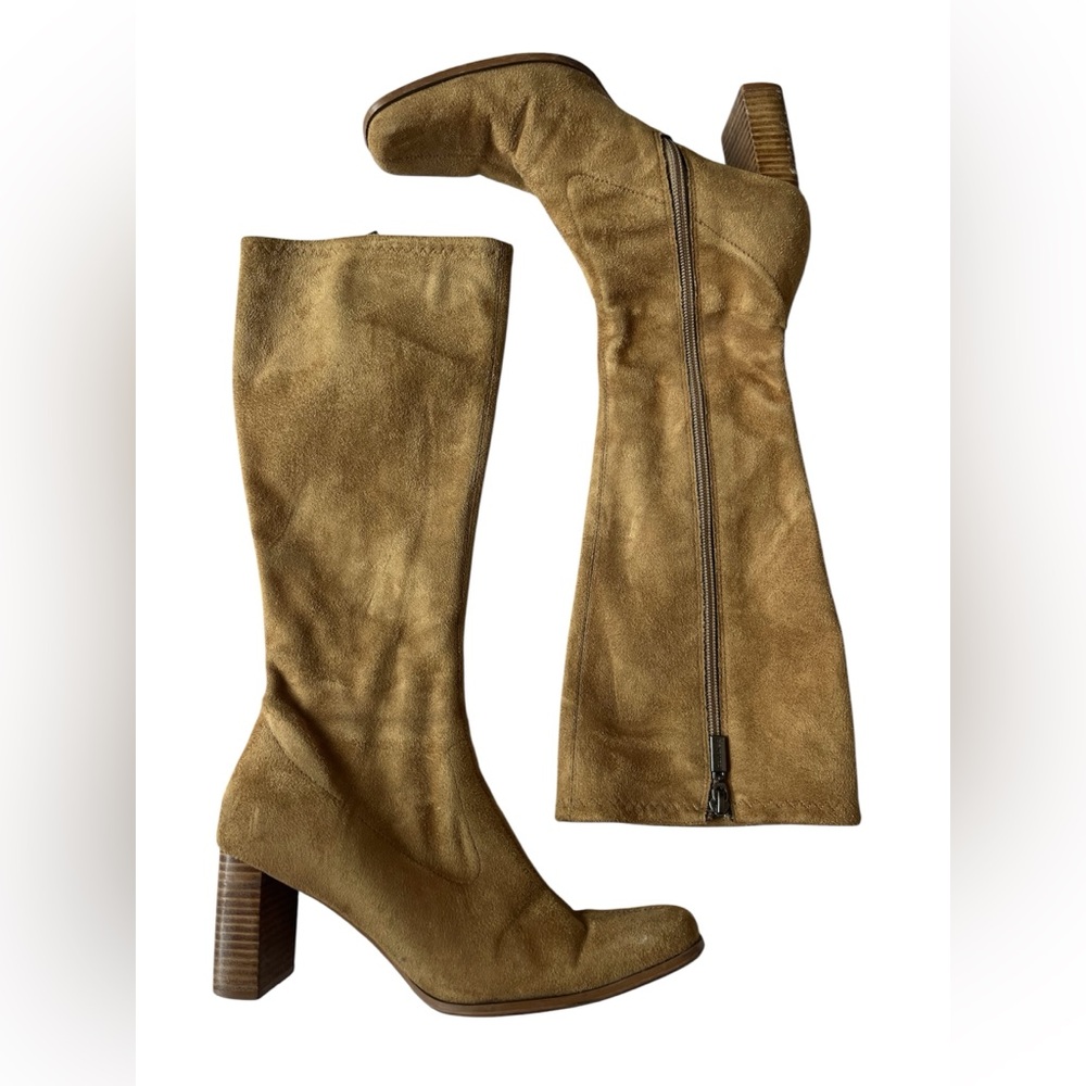 VINTAGE 90S CANDIES BROWN SUEDE LEATHER HEELED BOOTS SIZE 6 WOMENS